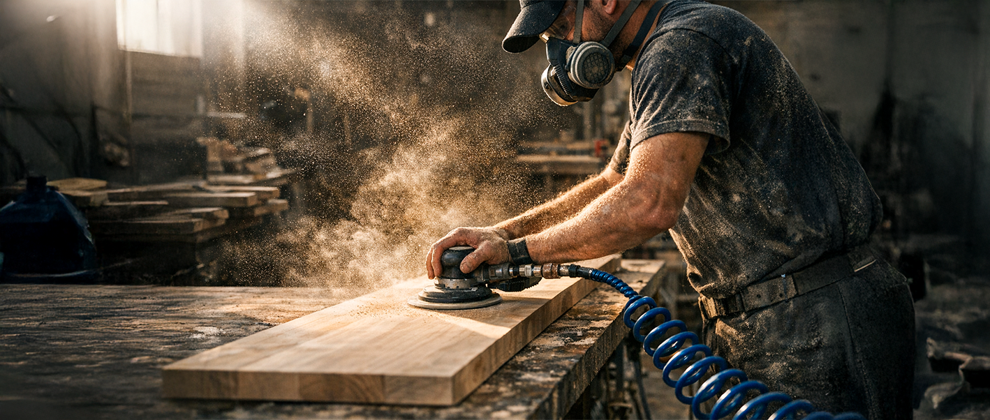 Uso de aire comprimido para lijar estructuras de madera