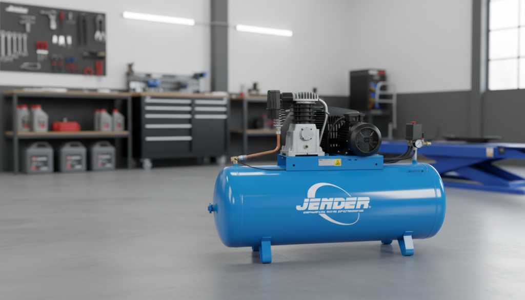 compressor de ar de pistão a funcionar numa oficina